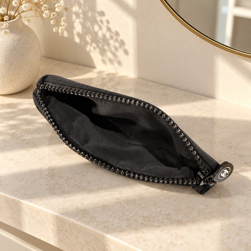 Chanel Black Zip Cosmetic Pouch | Compact Beauty Storage - Picture 2 of 6